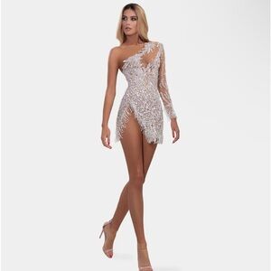 Albina Dyla Short silver one sleeved dress